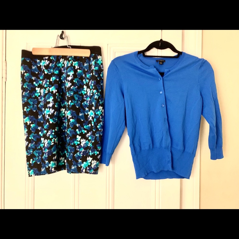 Ann Taylor set cardigan & floral pencil skirt.